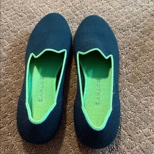 Rothy's Navy and Green Flats